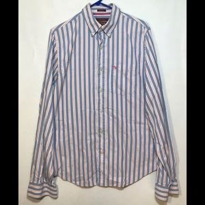 Abercrombie & Fitch XL Blue Pink White Striped Button Down Muscle Cut Cotton